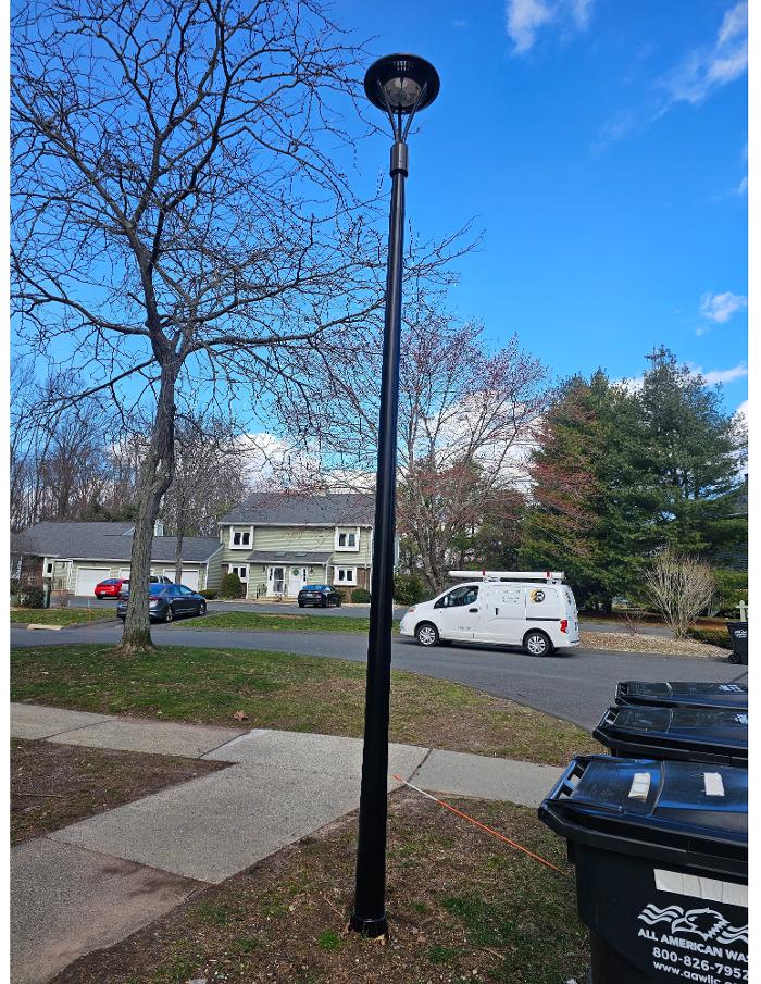 Residential outdoor pole light installed near driveway