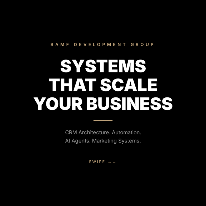 BAMF Development Group - Business automation, CRM architecture, AI agents, and marketing systems for service-based businesses. Veteran-owned. Hurricane, UT.