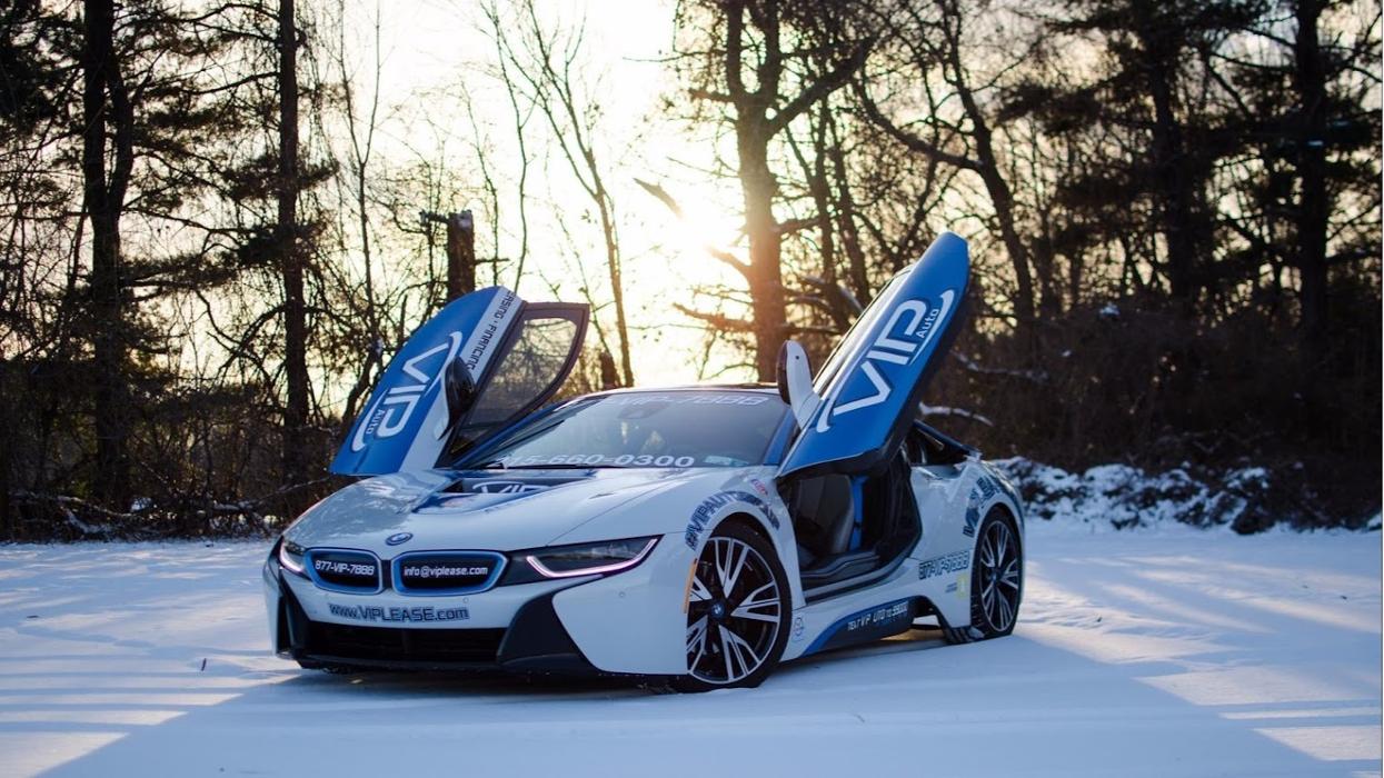 VIP Auto PA branded BMW sports car with doors open in Feasterville-Trevose, Pennsylvania.
