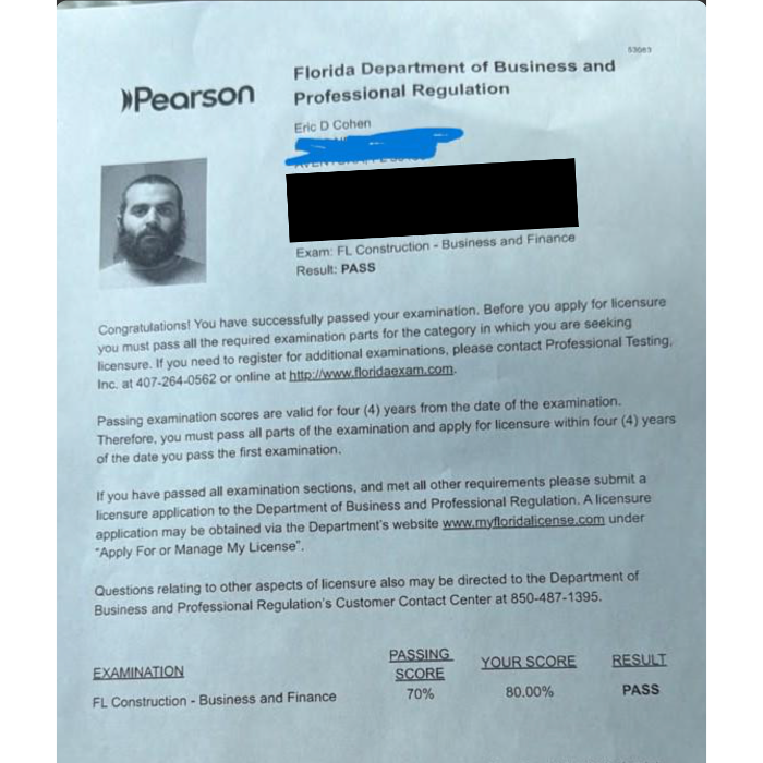 Congratulations to Eric For Passing The Business and Finance Exam