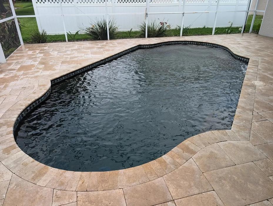 Freeform black-bottom pool professionally cleaned and balanced by Neptune Reliable Pool Service. Reliable weekly pool maintenance serving Tampa Bay.