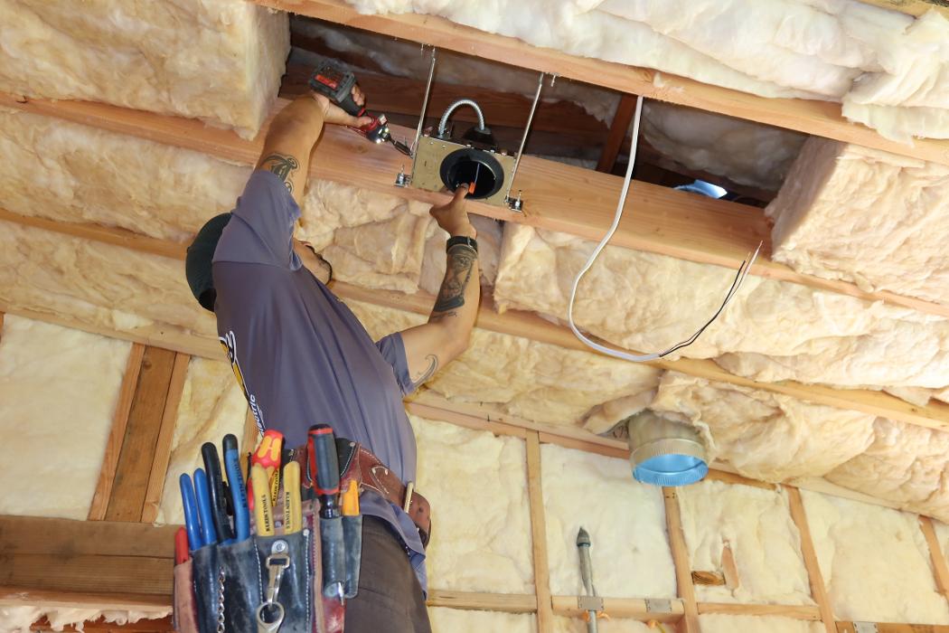 Electrical rough-in and wiring during a San Diego remodel.