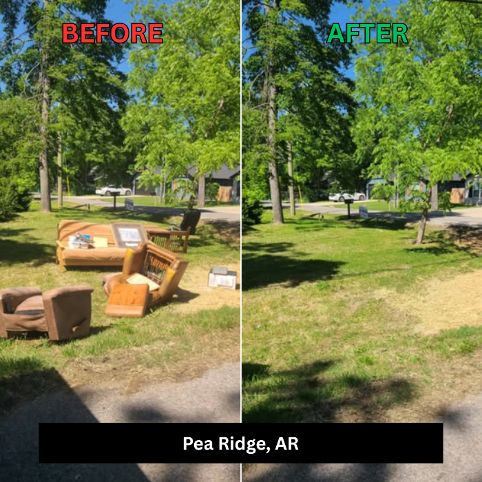 Before-and-after outdoor furniture and junk removal in Pea Ridge, Arkansas.
