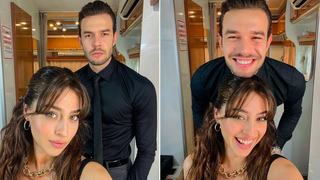 Aytaç Şaşmaz ve Cemre Baysel'den sette aşk pozları