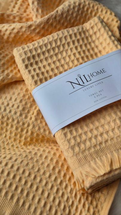 Набір з двох вафельних рушників NIL Home (Жовтий, 50х90 / 70х140)