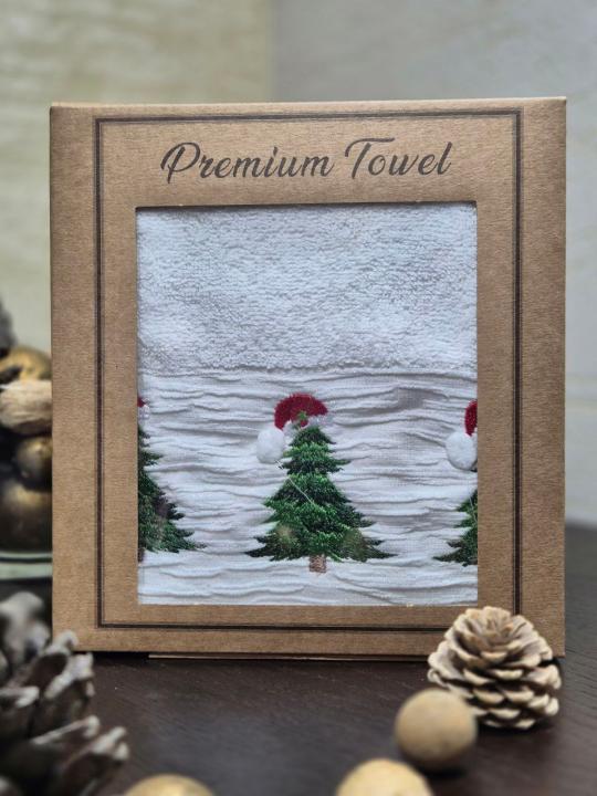 Рушник новорічни (Ялинки в шапках, 50х80 - 1шт)