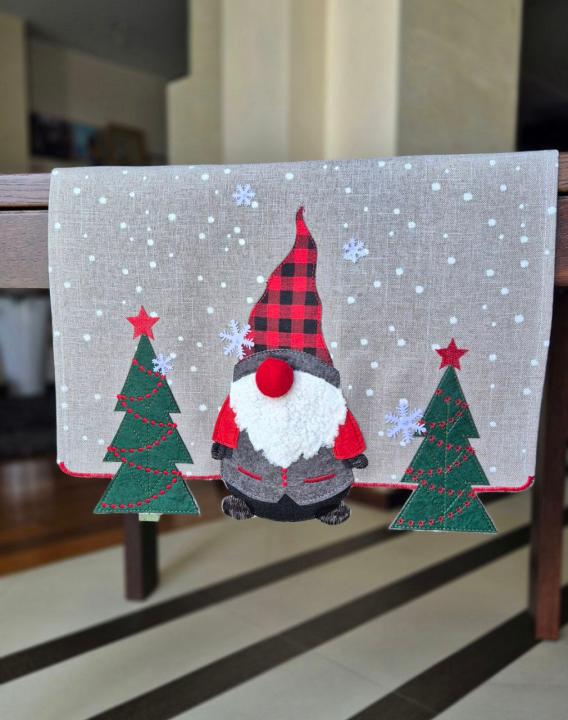 Ранер новорічний (Аплікація гном на сірому, 40х140)