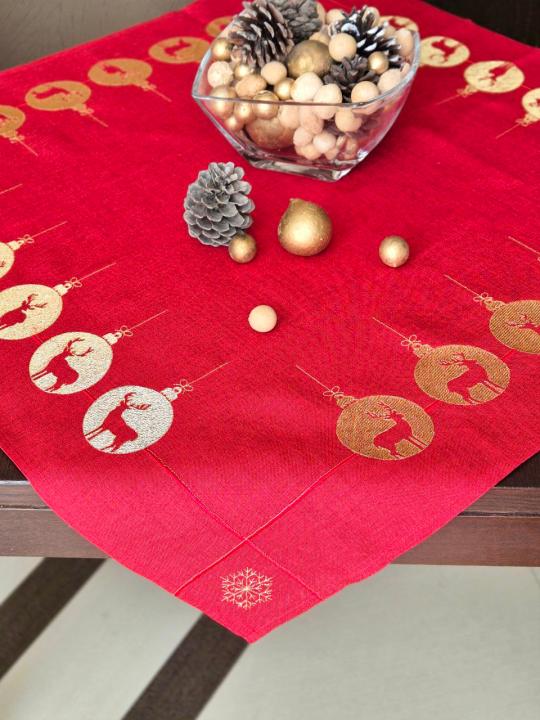 Серветка новорічна (Вишивка на червоному іграшки, 85х85)