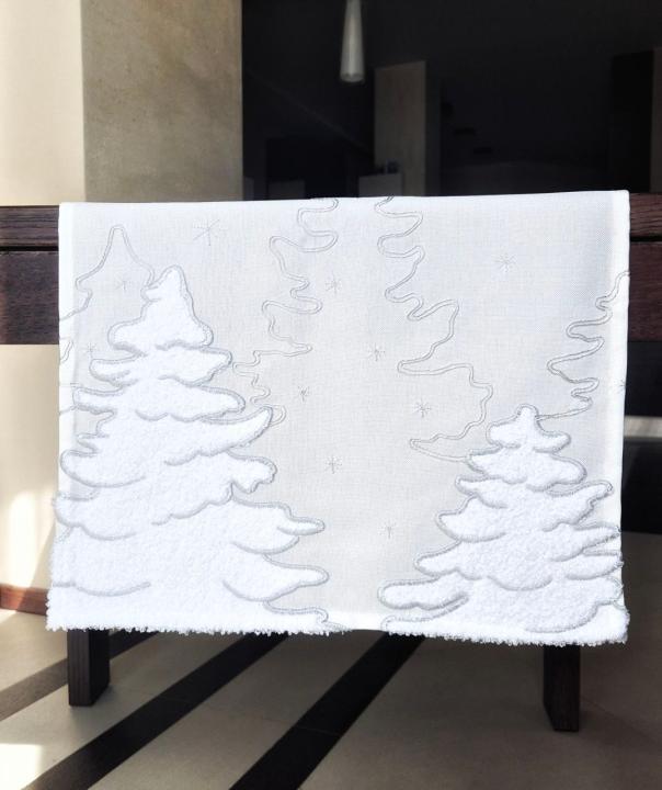 Ранер новорічний (Аплікація ялинки на білому, 40х140)