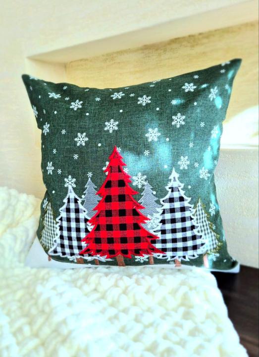 Подушка новорічна (Зел аплікація ялинки, 40х40)