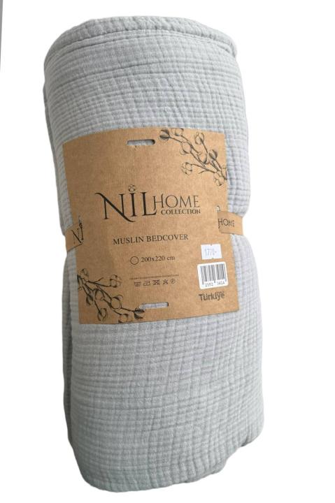 Покривало із жатого мусліну NIL Home (Сірий, 200х220)