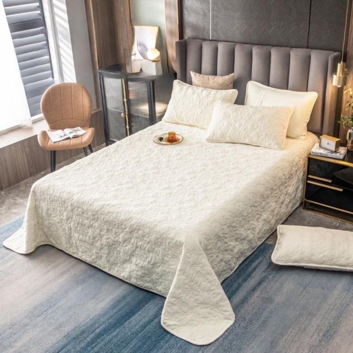 Покривало велюрове з наволочками (Кремовий, 200х220)