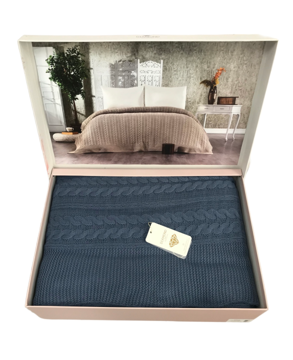 Покривало в'язане TM Diamond Mora (Синій, 220х240)