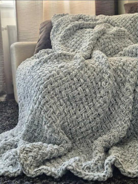 В’язаний плед ручної роботи (Alize Puffy, сірий меланж, 150 х 210)