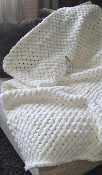 Плед в'язаний Handmade (Молочний, 100 х 150)
