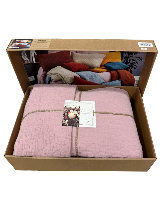 Покривало з двома наволочками варена бавовна Prima Casa (Рожевий, 240х260)