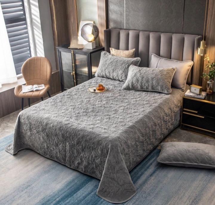 Покривало велюрове з наволочками (Сірий, 200х220)