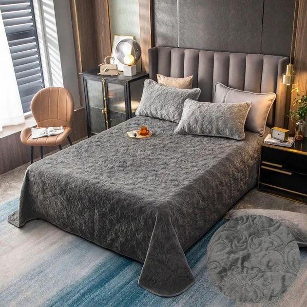 Покривало велюрове з наволочками (Антрацит, 200х220)