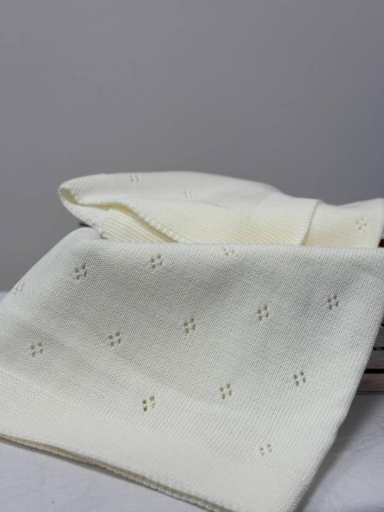 Плед дитячий в'язаний Story Baby (Молочний, 90х90)