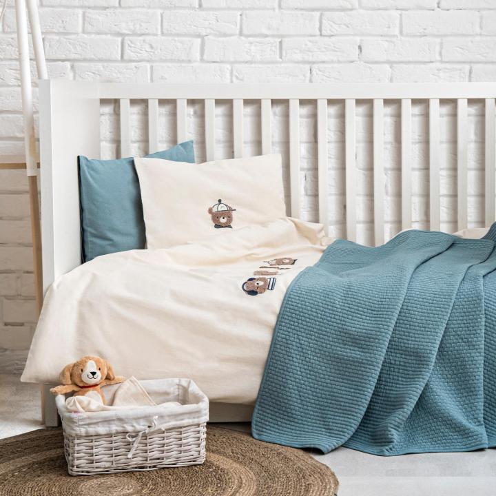 Постіль в дитяче ліжечко з пледом Saheser (MR Bear голубий, 100х150)