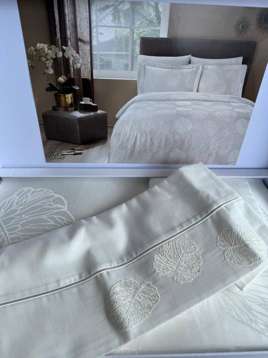 Шовкова постільна білизна Tivolyo Home Lidia (Кремовий, 200х220)
