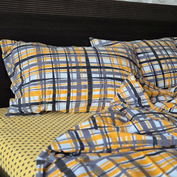 Постільна білизна фланель євро (Клітинка жовта, 200х220)