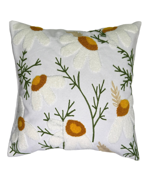 Наволочка декоративна льон з об'ємною вишивкою (Ромашки, 45х45)