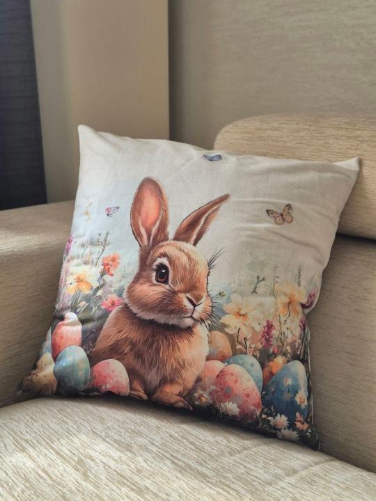 Наволочка  декоративна великодня (Зайчик з кольоровими писанками, 40х40)