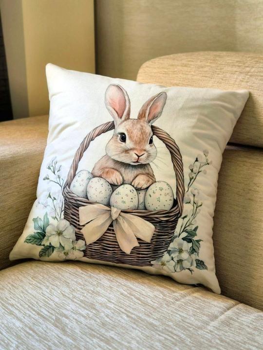 Наволочка  декоративна великодня (Зайчик в кошику, 40х40)