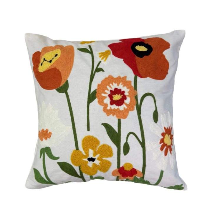 Наволочка декоративна льон з об'ємною вишивкою (Маки, 45х45)