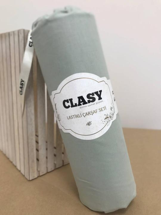 Простирадло на резинці з наволочками Clasy ранфорс (М'ятний, 160х200)