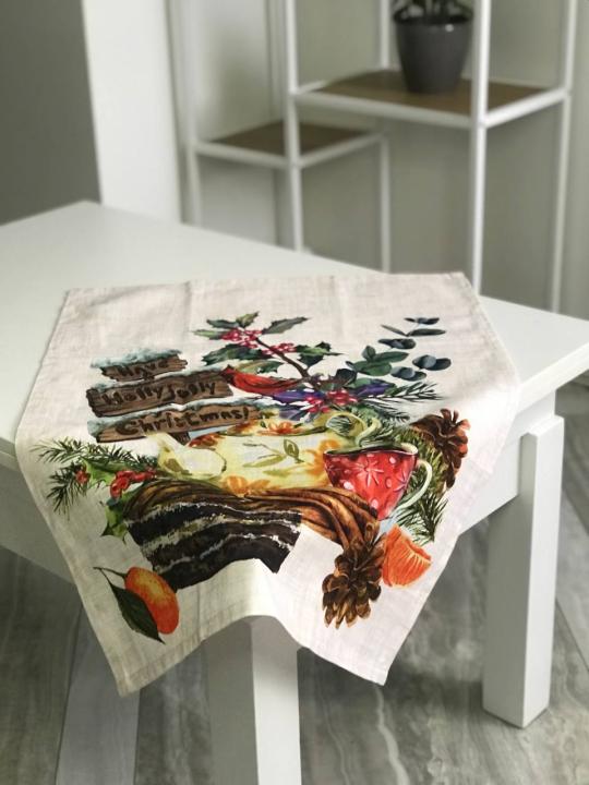 Скатертина Різдвяна, бавовна (Беж 01 Дерево Серветка, 50х70)