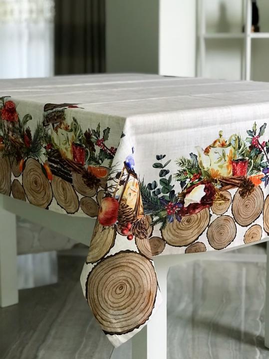 Скатертина Різдвяна, бавовна (Беж 01 Дерево, 140х220)