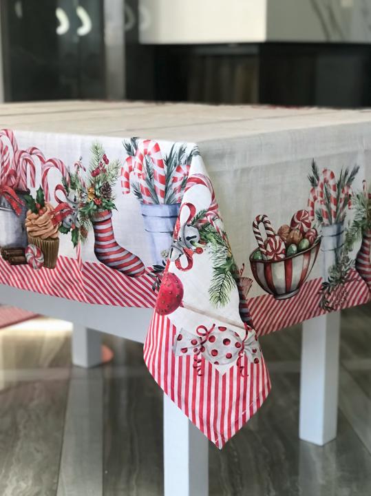 Скатертина Різдвяна, бавовна (Беж 02 Цукерка, 140х220)