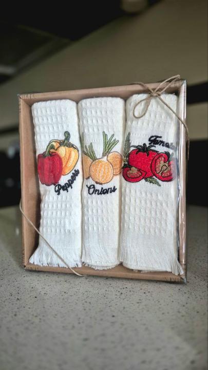 Набір кухонних рушників (Тенсел вишивка овочі, 40х60 3 шт)