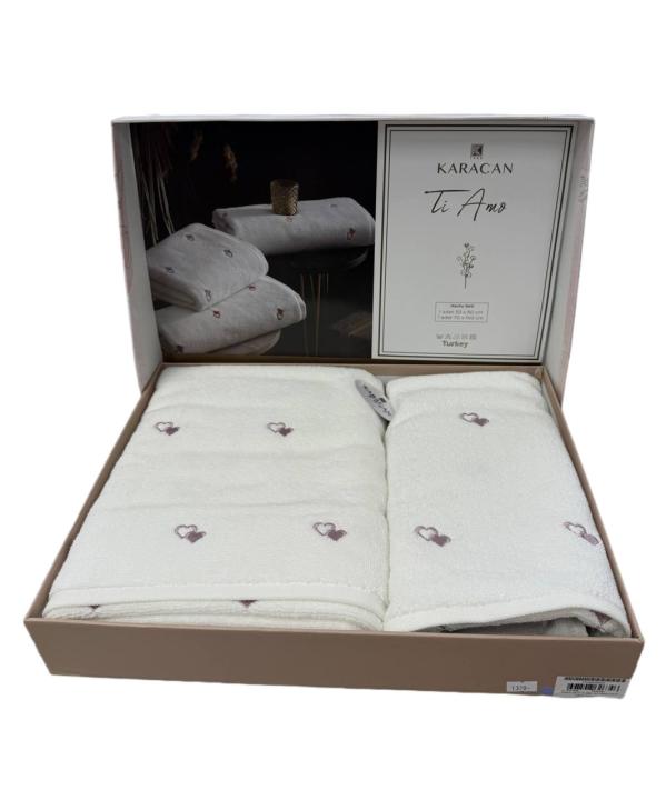 Комплекти з двох білих рушників Karacan Ti Amo (Фіолетовий, 50х90 / 70х140)