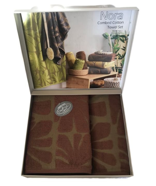 Комплекти рушників Coton Delux Nora (Коричнево-зелений, 50х90 / 70х140)