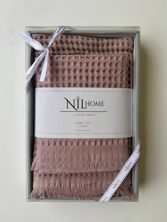 Набір з двох вафельних рушників NIL Home (Рожевий, 50х90 / 70х140)