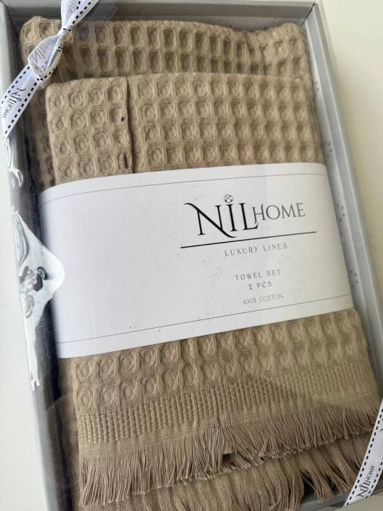 Набір з двох вафельних рушників NIL Home (Бежевий, 50х90 / 70х140)