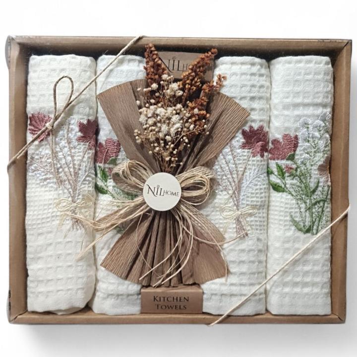 Набір кухонних рушників Nil вафельних (Бежевий з саше, 40х60-4шт)