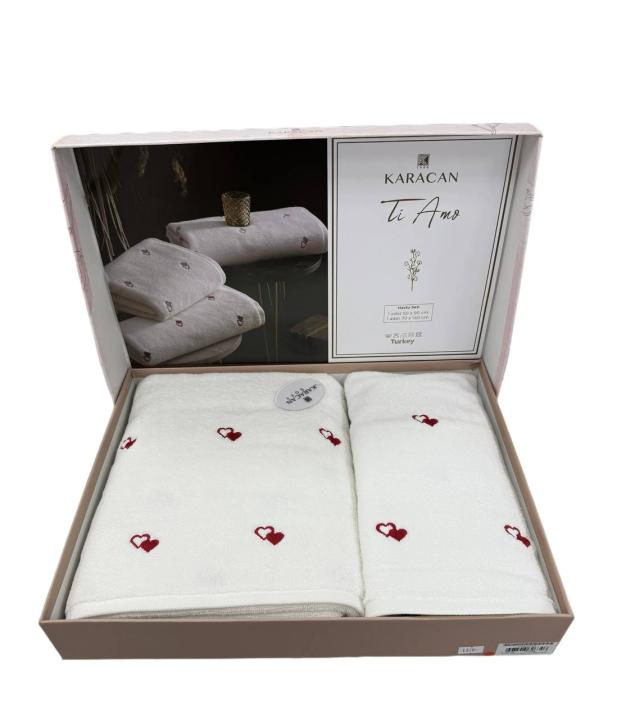 Комплекти з двох білих рушників Karacan Ti Amo (Червоний, 50х90 / 70х140)