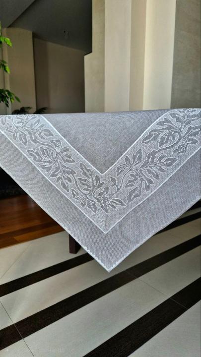 Скатертини квадратна з вишивкою (Гілочка сіра, 85х85)