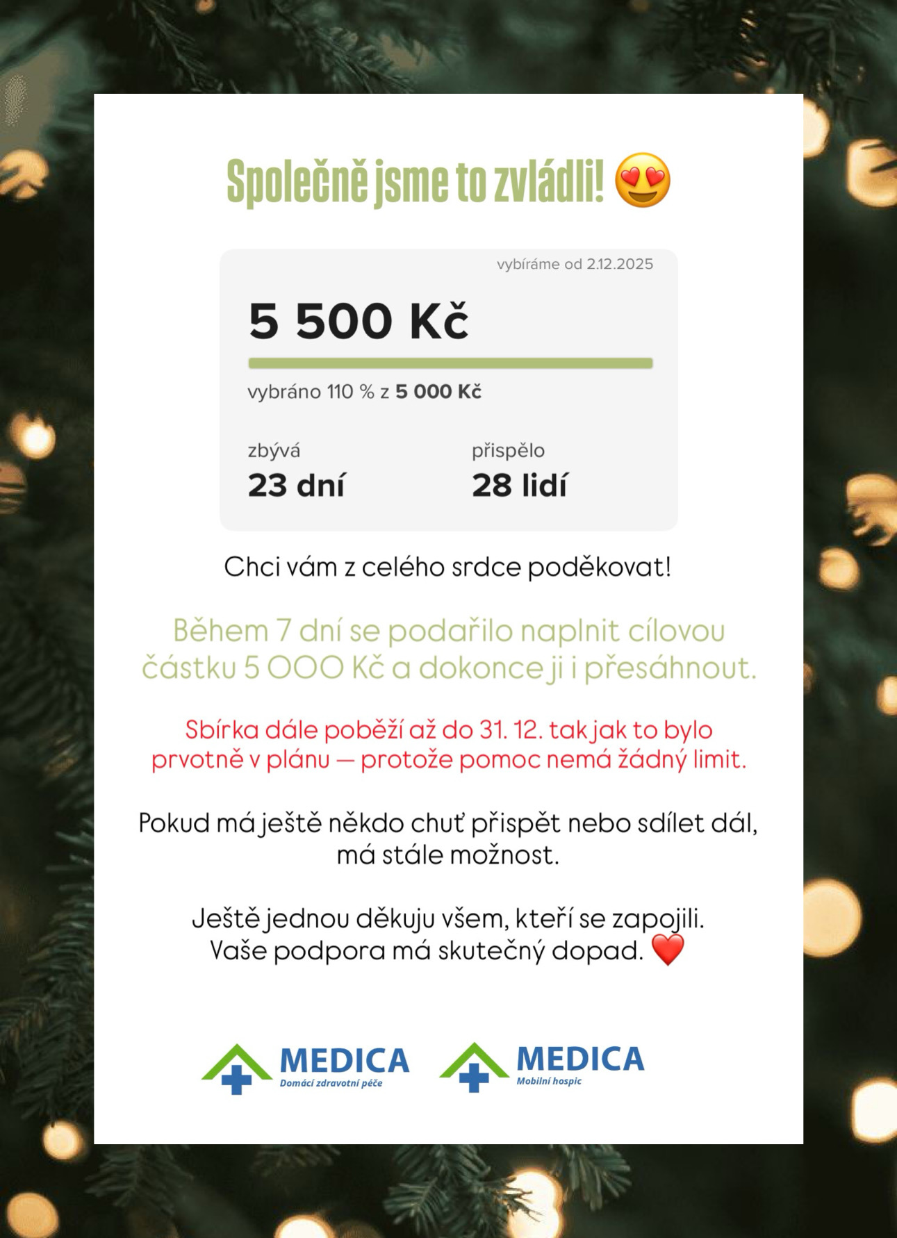 Giving Tuesday: Pomozme vytvořit krásné vánoční vzpomínky v paliativní péči ✨