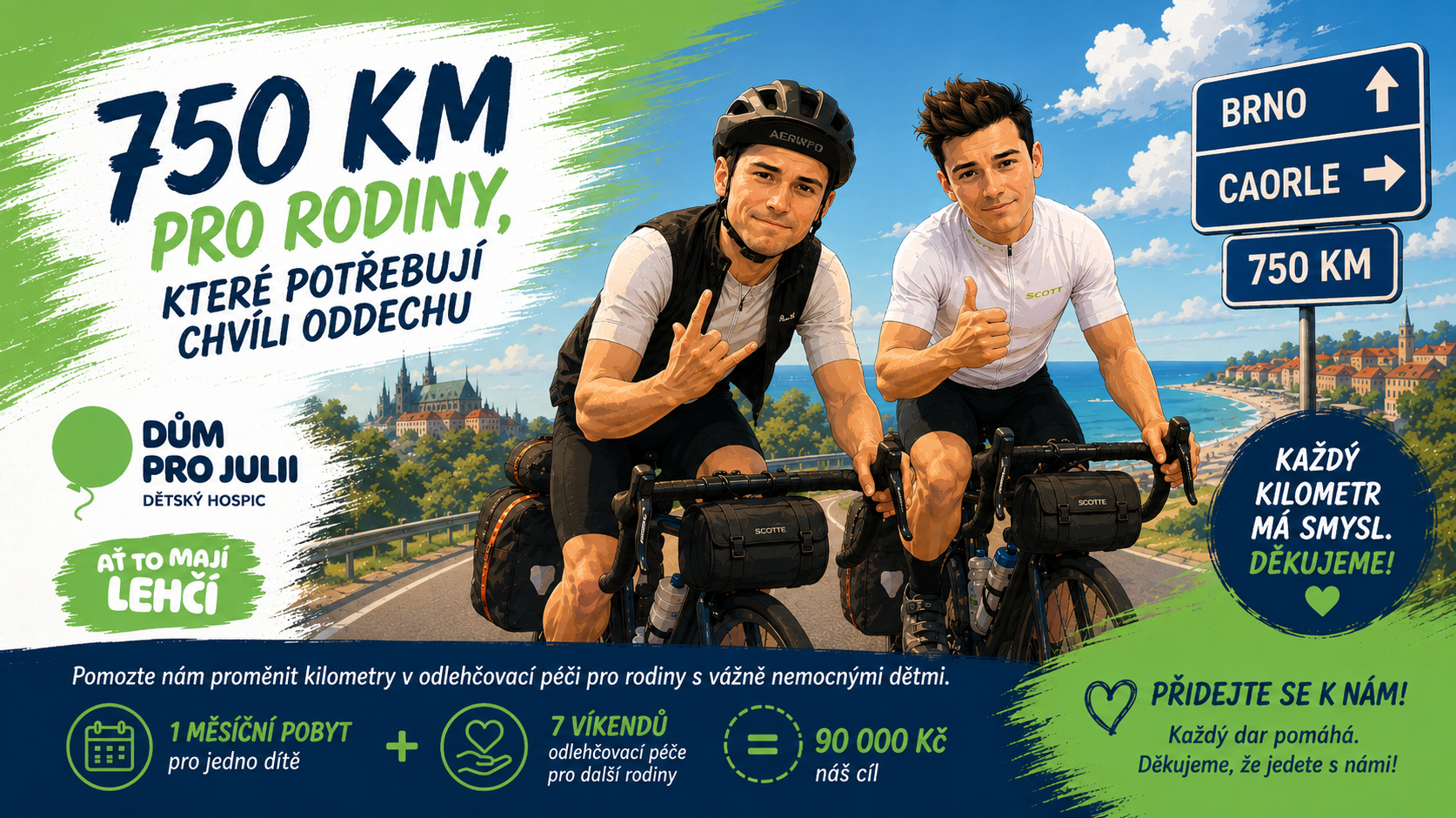 750 km, dvě kola, JEDEN CÍL: POMOCI RODINÁM, KTERÉ BOJUJÍ KAŽDÝ DEN, AŤ TO MAJÍ LEHČÍ