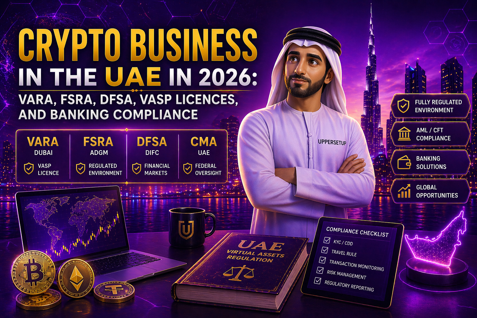 Crypto Business in the UAE in 2026: VARA, FSRA, DFSA, VASP Licences, and Banking Compliance