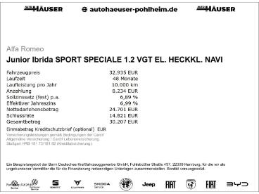 SPOTICAR Alfa Romeo Junior Ibrida Sport Speciale 1.2 Vgt El. Heckkl. Navi Kam Gebraucht - Geländewagen Benzin Rot - Pohlheim - 801338237_2