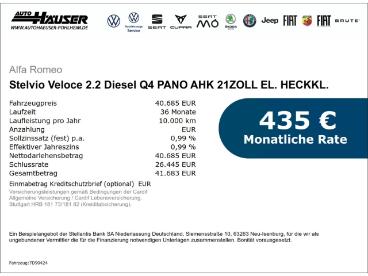 ALFA ROMEO CERTIFIED Alfa Romeo Stelvio Veloce 2.2 Diesel Q4 Pano Ahk 21zoll El. Heckkl. Gebraucht - Suv Diesel Schwarz - Pohlheim - 1264659_2