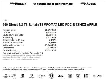 SPOTICAR Fiat 600 Street 1.2 T3 Benzin Tempomat Led Pdc Sitzhzg Appl Gebraucht - Wohnmobil Benzin Weiß - Pohlheim - 1201324807_2