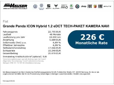 SPOTICAR Fiat Grande Panda Icon Hybrid 1.2 Edct Tech-paket Kamera Navi Tempom Gebraucht - Kleinwagen Benzin  - Pohlheim - 1201232813_2