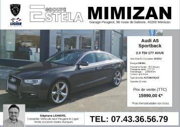 SPOTICAR Audi A5 Sportback 2.0 Tdi 177 Avus Occasion - Berline Diesel Gris Foncé - Mimizan - 1203936003_1